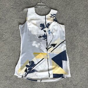 White House Black Market Floral Geometric Top - White, Navy, Yellow